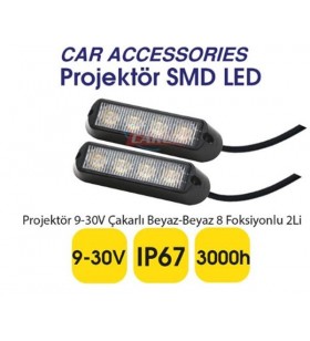 CARUB PROJEKTÖR 9-30V ÇAKARLI BEYAZ 8 FONKSİYONLU 2'Lİ KOD:3056355