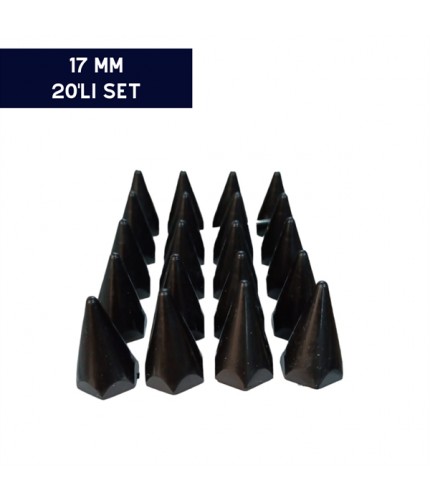 BİJON KAPAĞI RENKLİ SİVRİ SİYAH 17MM 20'Lİ SET KOD:007027