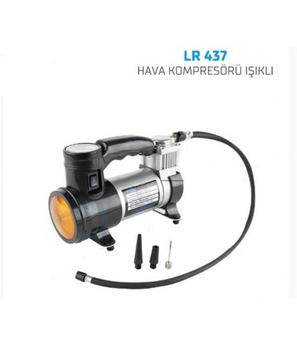 HAVA KOMPRESÖRÜ 12V METAL GÖVDE IŞIKLI Sİ̇YAH KOD:LR437