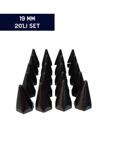 BİJON KAPAĞI RENKLİ SİVRİ SİYAH 19MM 20'Lİ SET KOD:007038