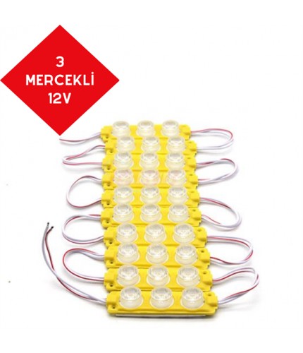 PARMAK LED 12V LAMBA 3 MERCEKLİ CAMLI SARI KOD:0409938