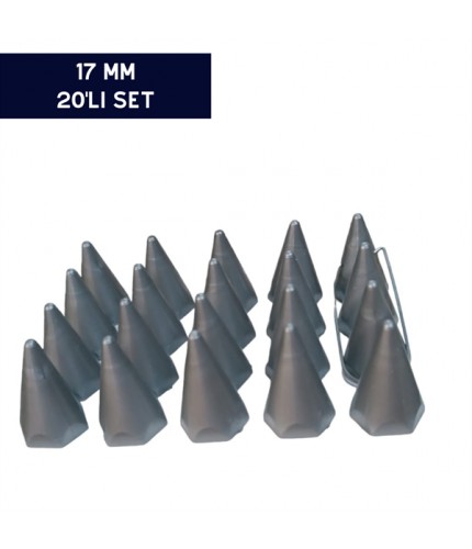 BİJON KAPAĞI RENKLİ SİVRİ GRİ 17MM 20'Lİ SET KOD:007027