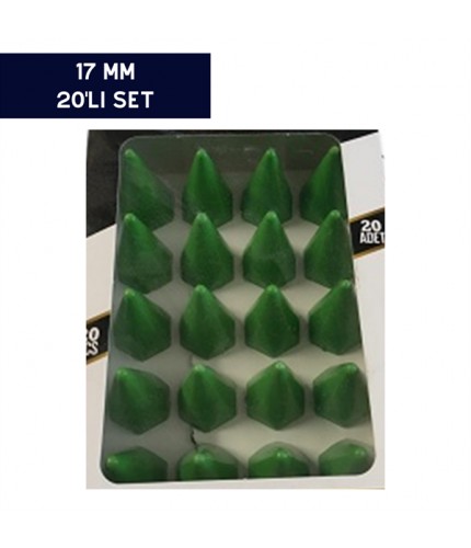 BİJON KAPAĞI RENKLİ SİVRİ YEŞİL 17MM 20'Lİ SET KOD:007027