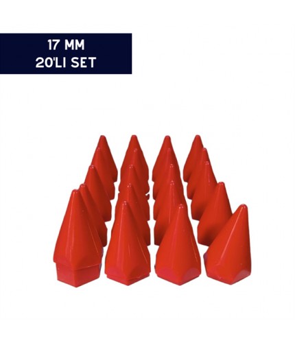 BİJON KAPAĞI RENKLİ SİVRİ KIRMIZI 17MM 20'Lİ SET KOD:007027