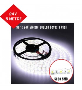 LED ŞERİT SİLİKONLU BEYAZ 5M 24V 3 ÇİPLİ KOD:4327540