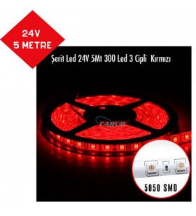 LED ŞERİT SİLİKONLU KIRMIZI 5M 24V 3 ÇİPLİ KOD:4327542