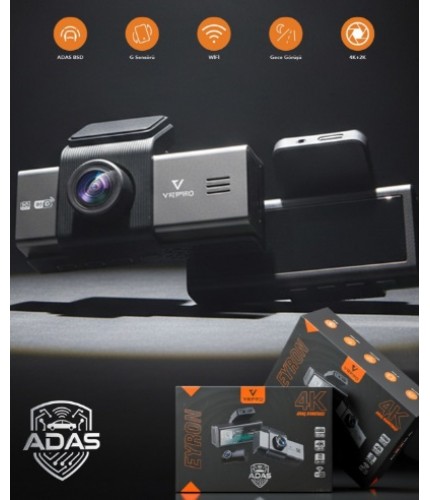 EYRON 4K UHD Wi-Fi ADAS DESTEKLİ AKILLI ARAÇ KAMERASI - 256GB SD KART DESTEĞİ KOD: EYRON