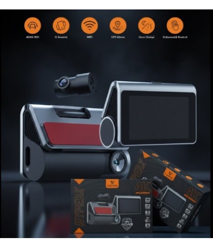 HYPERX 4K UHD DOKUNMATİK EKRANLI Wi-Fi & GPS ARAÇ KAMERASI - 256 GB DESTEKLEYEN ADAS DESTEKLİ KOD:HYPERX