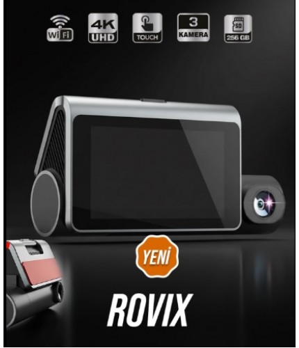 ROVIX 3 KAMERALI 4K UHD DOKUNMATİK EKRANLI Wi-Fi & GPS ARAÇ KAMERASI - ADAS BSD DESTEKLİ 256 GB MİCRO SD DESTEĞİ KOD: ROVIX
