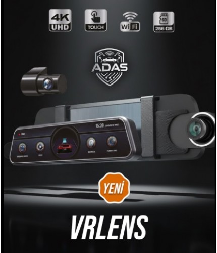 VRLENS 2 KAMERALI 10'' TOUCH SCREEN-ADAS+BSD-4K+2K-LOOP RECORDING-WIFI-G SENSOR 256 GB MİCRO SD KART DESTEĞİ KOD: VRLENS