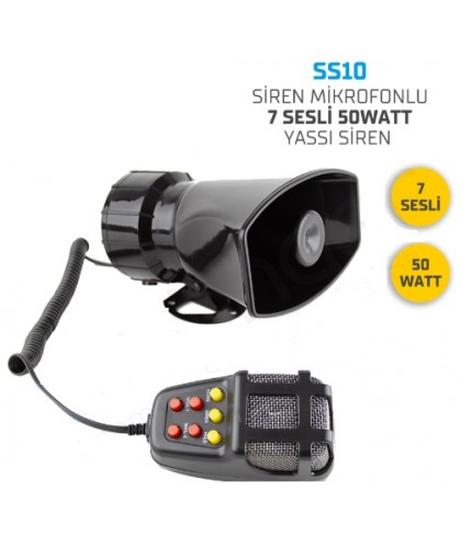 SİREN MİKROFONLU 7 SESLİ 12V 50W YASSI KOD:SS10