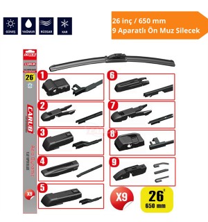 9 APARATLI ÖN MUZ SİLECEK 26 İNÇ/650 MM KOD:1353361