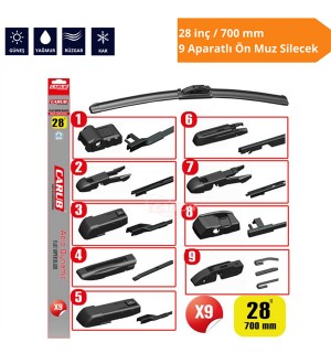 9 APARATLI ÖN MUZ SİLECEK 28 İNÇ/700 MM KOD:1353362